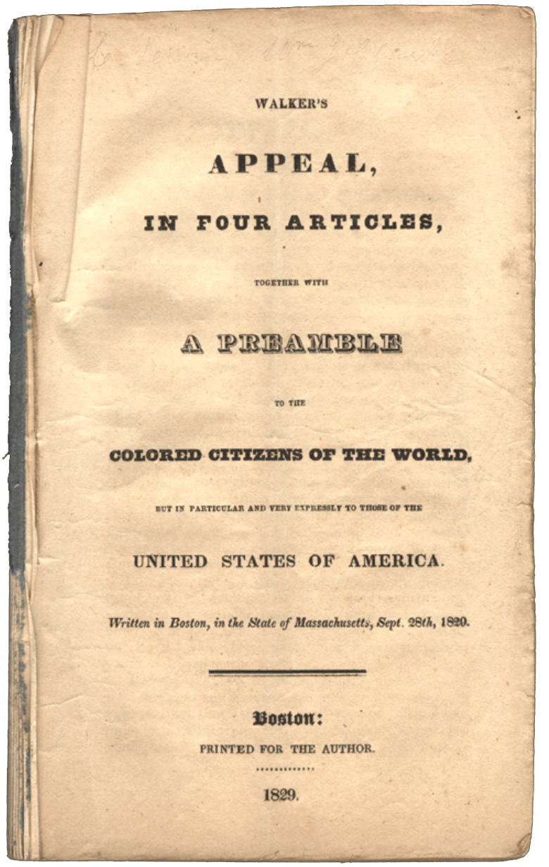 Title page for David Walker's 'Appeal to the Colored Citizens of the World'